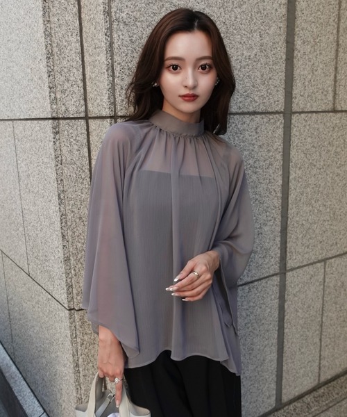 ORGUE(オルグ)の「Chiffon flare blouse/シフォンフレアブラウス(シャツ/ブラウス・レディース・チャコールグレー/ミント・FREE)」の10枚目の写真