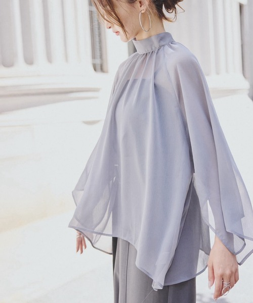 ORGUE(オルグ)の「Chiffon flare blouse/シフォンフレアブラウス(シャツ/ブラウス・レディース・チャコールグレー/ミント・FREE)」の6枚目の写真