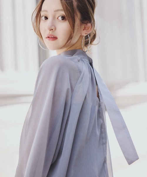 ORGUE(オルグ)の「Chiffon flare blouse/シフォンフレアブラウス(シャツ/ブラウス・レディース・チャコールグレー/ミント・FREE)」の5枚目の写真