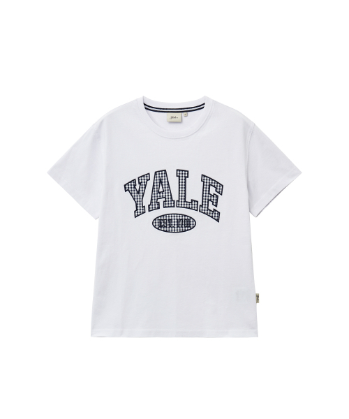YALE(イェール)の「ウィメンズシアサーカーチェックツートンアーチTシャツ_ホワイト(Tシャツ/カットソー・レディース・その他・SMALL/MEDIUM/LARGE)」の1枚目の写真