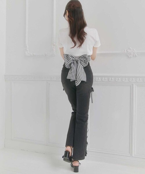 Belle Charme(ベルシャルム)の「【Belle Charme】Back Ribbon Glitter Logo Tee(Tシャツ/カットソー・レディース・オフホワイト/ピンク/ブラック・FREE)」の6枚目の写真