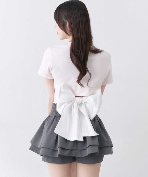Belle Charme(ベルシャルム)の「【Belle Charme】Back Ribbon Glitter Logo Tee(Tシャツ/カットソー・レディース・オフホワイト/ピンク/ブラック・FREE)」の14枚目の写真