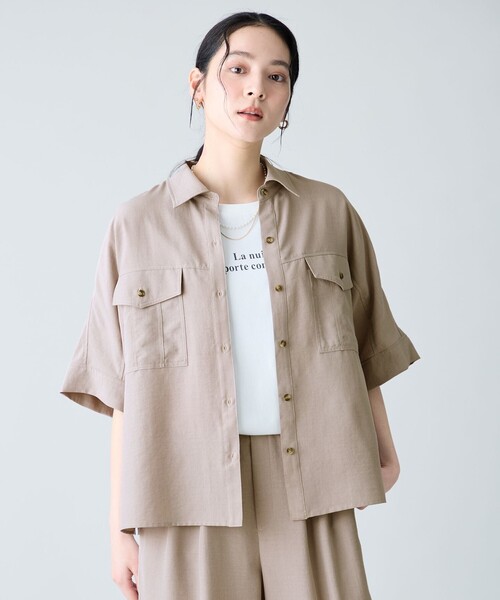 ANY（エニィ）の「ブリーズワークシャツ（セットアップ着用可）（シャツ/ブラウス・レディース・ベージュ系/ダークブラウン系・X-LARGE）」の12枚目の写真
