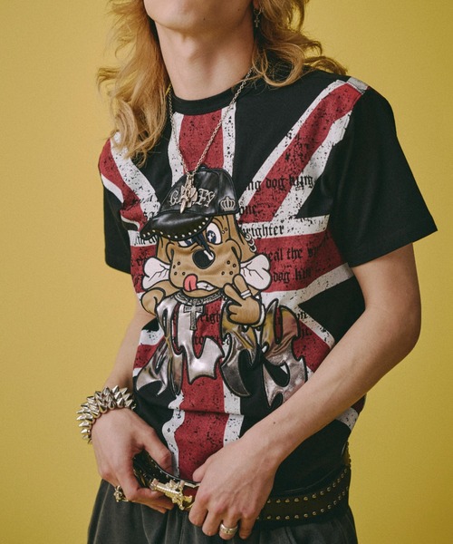 GALFY(ガルフィー)の「【GALFY】UKギャル男TEE / 【ガルフィー】グラフィック半袖Tシャツ(Tシャツ/カットソー・メンズ・ホワイト/ブラック×グレー/ブラック×レッド/ネイビー・L/XL)」の3枚目の写真