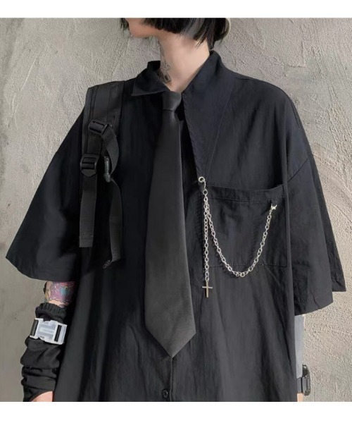 SHIBUYA Zy.(シブヤジー)の「Dark link tie チェーン付きネクタイシャツ(シャツ/ブラウス・メンズ・ホワイト/ブラック・XL/L/M)」の6枚目の写真