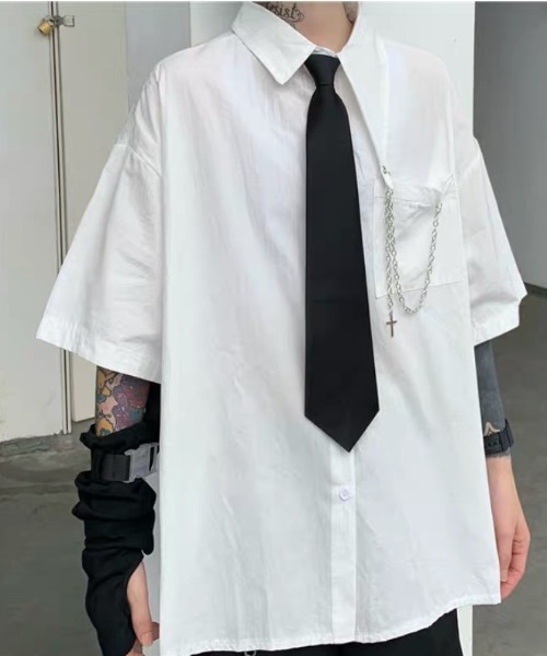 SHIBUYA Zy.(シブヤジー)の「Dark link tie チェーン付きネクタイシャツ(シャツ/ブラウス・メンズ・ホワイト/ブラック・XL/L/M)」の5枚目の写真
