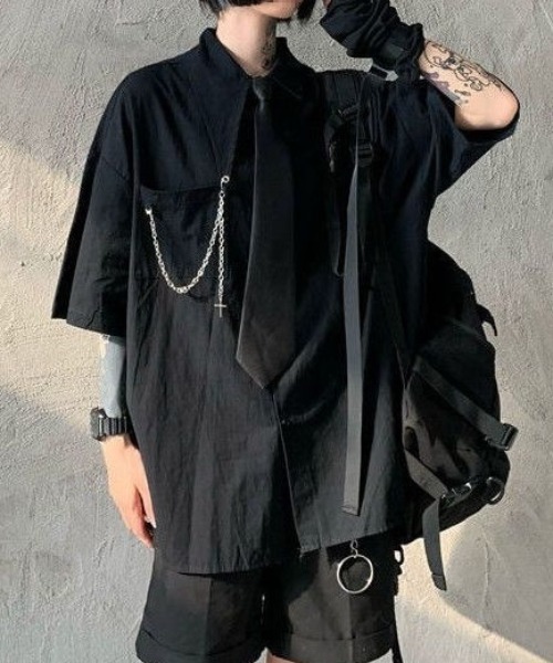 SHIBUYA Zy.(シブヤジー)の「Dark link tie チェーン付きネクタイシャツ(シャツ/ブラウス・メンズ・ホワイト/ブラック・XL/L/M)」の8枚目の写真