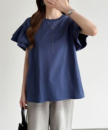 着るだけ華奢見え フリル袖Tシャツ 綿100% フリルTシャツ 綿 Tシャツ 半袖 ティアードフリル トップス コットンTシャツ カットソー オーバーサイズ 無地 春服 夏服