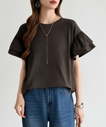 着るだけ華奢見え フリル袖Tシャツ 綿100％ フリルTシャツ 綿 Tシャツ 半袖 ティアードフリル トップス コットンTシャツ カットソー オーバーサイズ 無地 春服 夏服