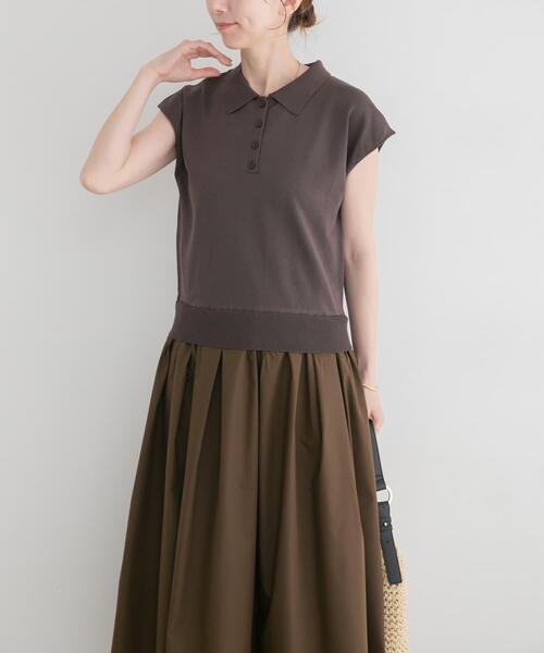 ITEMS URBANRESEARCH(アイテムズ アーバンリサーチ)の「『洗濯可』ポロニットドッキングワンピース(ワンピース・レディース・ブラック/オフホワイト/ブラウン・FREE)」の20枚目の写真