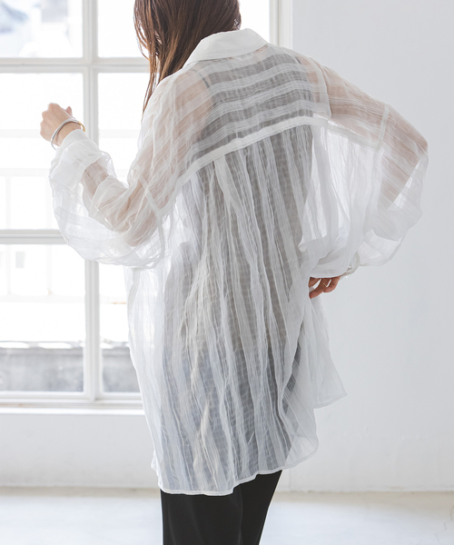 PROVOKE (プロヴォーク)の「《NOBLE別注》PROVOKE/プロヴォーク sheer check big SH(シャツ/ブラウス・レディース・ホワイト/ブラック・FREE)」の2枚目の写真