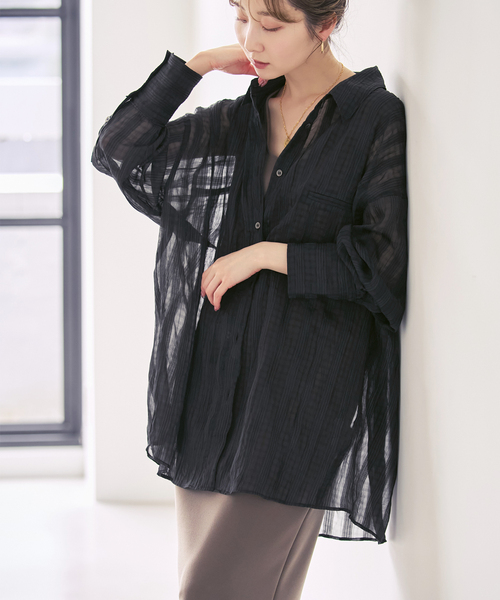 PROVOKE (プロヴォーク)の「《NOBLE別注》PROVOKE/プロヴォーク sheer check big SH(シャツ/ブラウス・レディース・ホワイト/ブラック・FREE)」の1枚目の写真