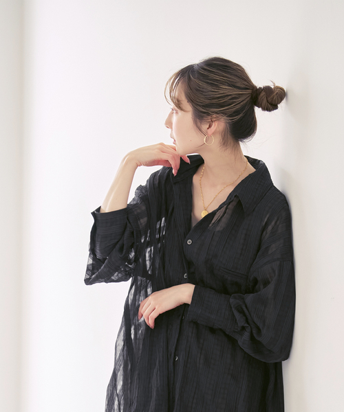 PROVOKE (プロヴォーク)の「《NOBLE別注》PROVOKE/プロヴォーク sheer check big SH(シャツ/ブラウス・レディース・ホワイト/ブラック・FREE)」の3枚目の写真