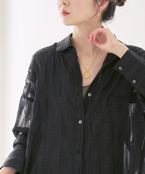 PROVOKE (プロヴォーク)の「《NOBLE別注》PROVOKE/プロヴォーク sheer check big SH(シャツ/ブラウス・レディース・ホワイト/ブラック・FREE)」の4枚目の写真