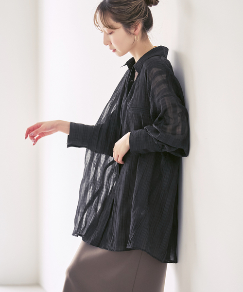 PROVOKE (プロヴォーク)の「《NOBLE別注》PROVOKE/プロヴォーク sheer check big SH(シャツ/ブラウス・レディース・ホワイト/ブラック・FREE)」の5枚目の写真