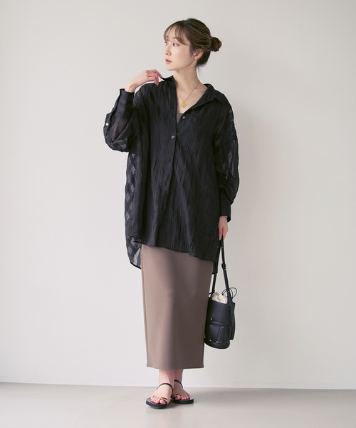 PROVOKE (プロヴォーク)の「《NOBLE別注》PROVOKE/プロヴォーク sheer check big SH(シャツ/ブラウス・レディース・ホワイト/ブラック・FREE)」の6枚目の写真