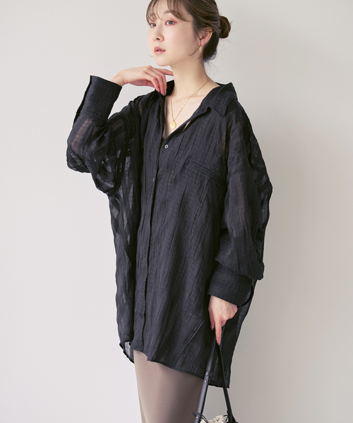 PROVOKE (プロヴォーク)の「《NOBLE別注》PROVOKE/プロヴォーク sheer check big SH(シャツ/ブラウス・レディース・ホワイト/ブラック・FREE)」の9枚目の写真