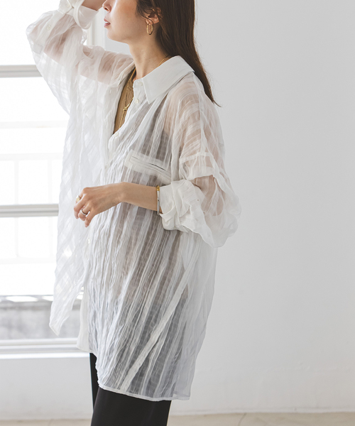 PROVOKE (プロヴォーク)の「《NOBLE別注》PROVOKE/プロヴォーク sheer check big SH(シャツ/ブラウス・レディース・ホワイト/ブラック・FREE)」の14枚目の写真