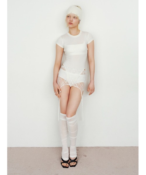 SOEMIN（ソミン）の「Layered Socks／レイヤードニーハイソックス（ソックス/靴下・レディース・グレー/アイボリー/ブラック・FREE）」の15枚目の写真