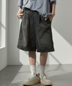 somett ハーフパンツ ヴィンテージ加工 Alfred Alex】ヴィンテージ加工 サイドライン ハーフデニムパンツ