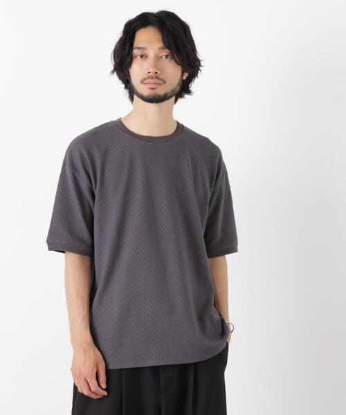 NANO universe(ナノユニバース)の「ヘリンボンジャガードTシャツ 半袖(Tシャツ/カットソー・メンズ・ブルーグリーン/ホワイト/ピンク/スミクロ・S/L/M)」の3枚目の写真