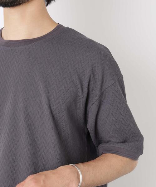 NANO universe(ナノユニバース)の「ヘリンボンジャガードTシャツ 半袖(Tシャツ/カットソー・メンズ・ブルーグリーン/ホワイト/ピンク/スミクロ・S/L/M)」の7枚目の写真