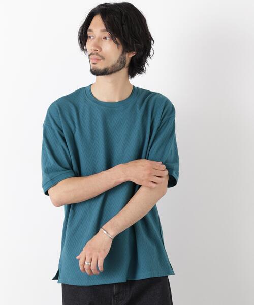 NANO universe(ナノユニバース)の「ヘリンボンジャガードTシャツ 半袖(Tシャツ/カットソー・メンズ・ブルーグリーン/ホワイト/ピンク/スミクロ・S/L/M)」の16枚目の写真