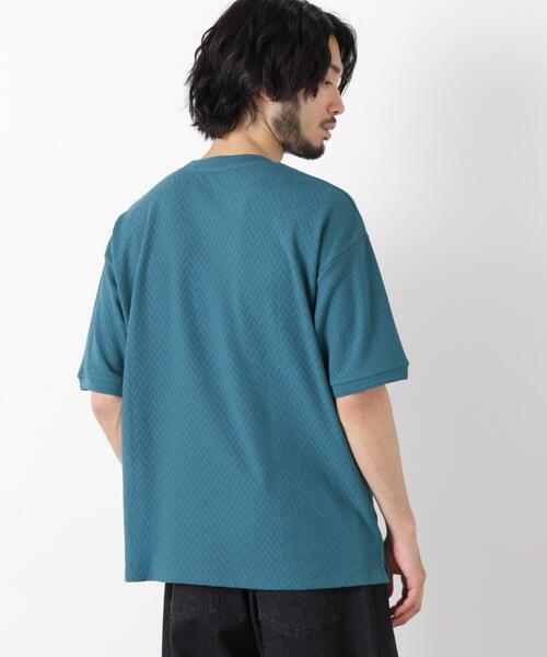NANO universe(ナノユニバース)の「ヘリンボンジャガードTシャツ 半袖(Tシャツ/カットソー・メンズ・ブルーグリーン/ホワイト/ピンク/スミクロ・S/L/M)」の15枚目の写真