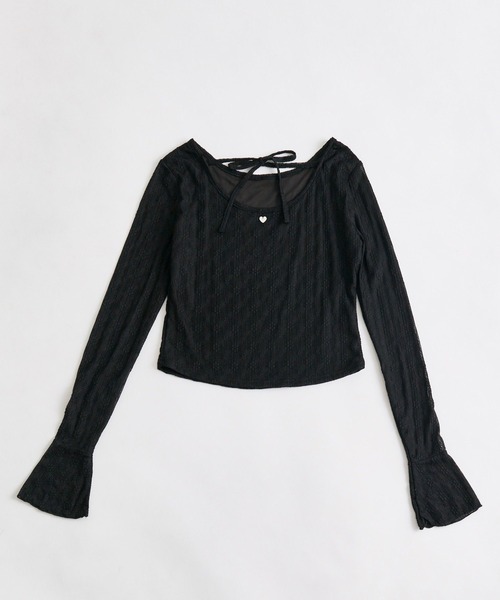 OLIVE des OLIVE(オリーブデオリーブ)の「【Belle Charme】Heart Charm Lace Tops(Tシャツ/カットソー・レディース・オフホワイト/ブラック・FREE)」の6枚目の写真