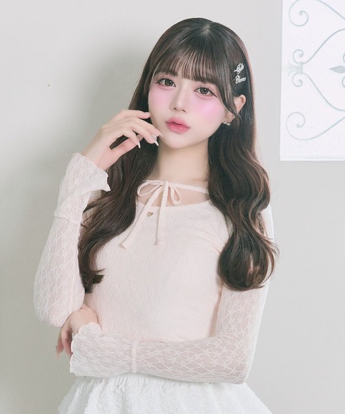 OLIVE des OLIVE(オリーブデオリーブ)の「【Belle Charme】Heart Charm Lace Tops(Tシャツ/カットソー・レディース・オフホワイト/ブラック・FREE)」の5枚目の写真