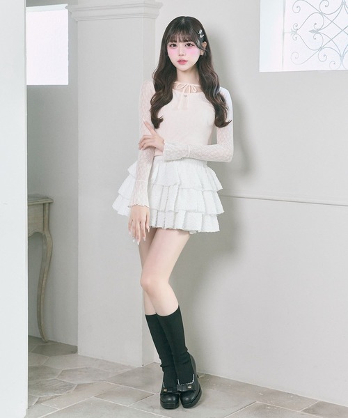 OLIVE des OLIVE(オリーブデオリーブ)の「【Belle Charme】Heart Charm Lace Tops(Tシャツ/カットソー・レディース・オフホワイト/ブラック・FREE)」の4枚目の写真