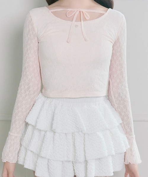 OLIVE des OLIVE(オリーブデオリーブ)の「【Belle Charme】Heart Charm Lace Tops(Tシャツ/カットソー・レディース・オフホワイト/ブラック・FREE)」の3枚目の写真