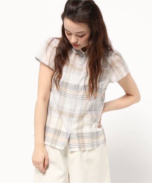 earth music&ecology（アースミュージックアンドエコロジー）の「【2016Summer】フレアスリーブチェックブラウス（シャツ/ブラウス・レディース・ブラック/ライトピンク/ベージュ・MEDIUM/SMALL）」の2枚目の写真