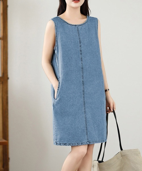 ONEP STAR(ワンピスター)の「デニムAライン2WAYノースリーブワンピース(ワンピース・レディース・ブルー・MEDIUM/X-LARGE/LARGE)」の14枚目の写真