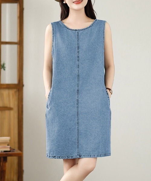 ONEP STAR(ワンピスター)の「デニムAライン2WAYノースリーブワンピース(ワンピース・レディース・ブルー・MEDIUM/X-LARGE/LARGE)」の12枚目の写真
