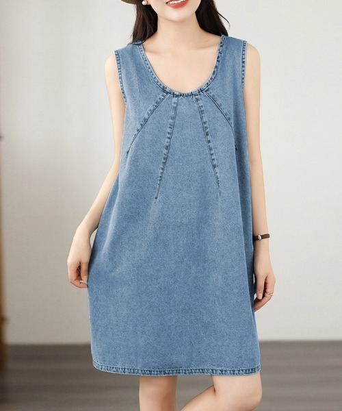 ONEP STAR(ワンピスター)の「デニムAライン2WAYノースリーブワンピース(ワンピース・レディース・ブルー・MEDIUM/X-LARGE/LARGE)」の10枚目の写真