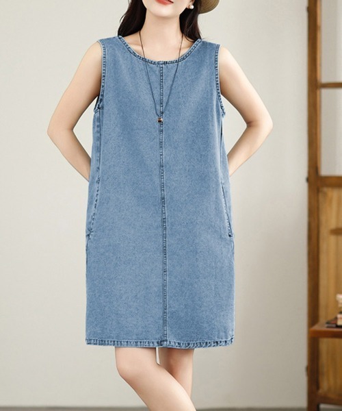 ONEP STAR(ワンピスター)の「デニムAライン2WAYノースリーブワンピース(ワンピース・レディース・ブルー・MEDIUM/X-LARGE/LARGE)」の9枚目の写真
