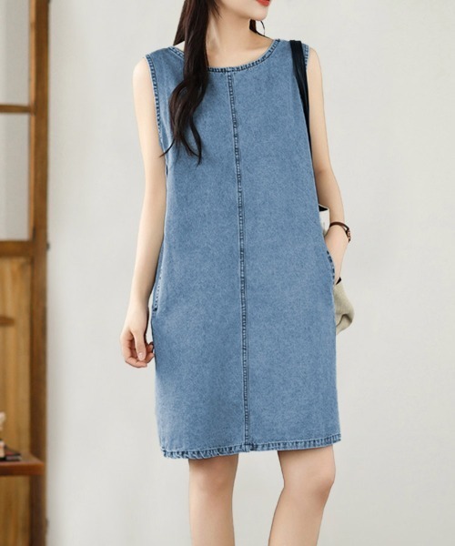 ONEP STAR(ワンピスター)の「デニムAライン2WAYノースリーブワンピース(ワンピース・レディース・ブルー・MEDIUM/X-LARGE/LARGE)」の6枚目の写真