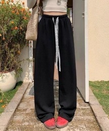 ウエストレース紐イージーワイドパンツ