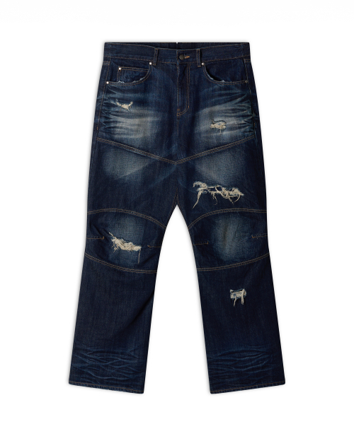 WORLDDILEMA(ワールドジレンマ)の「Racer Knee Line Washing Denim Pants (Dark Blue)(デニムパンツ・レディース・その他・82/55)」の1枚目の写真