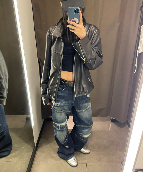 WORLDDILEMA(ワールドジレンマ)の「Racer Knee Line Washing Denim Pants (Dark Blue)(デニムパンツ・レディース・その他・82/55)」の4枚目の写真