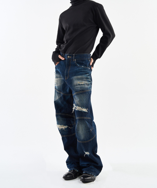 WORLDDILEMA(ワールドジレンマ)の「Racer Knee Line Washing Denim Pants (Dark Blue)(デニムパンツ・レディース・その他・82/55)」の3枚目の写真