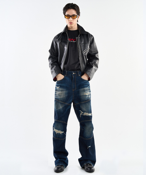 WORLDDILEMA(ワールドジレンマ)の「Racer Knee Line Washing Denim Pants (Dark Blue)(デニムパンツ・レディース・その他・82/55)」の2枚目の写真