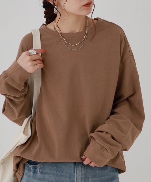 OMNES(オムネス)の「製品洗い 無地長袖Tシャツ(Tシャツ/カットソー・レディース・ブラウン/ピンク/ベージュ・XL/WOMENS S/L/WOMENS L/WOMENS M)」の1枚目の写真