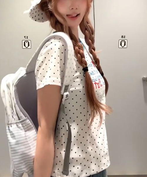 AsheKsha(アシクシャ)の「ハートと水玉模様のアルファベットプリント半袖Tシャツ(Tシャツ/カットソー・レディース・ホワイト・M)」の3枚目の写真