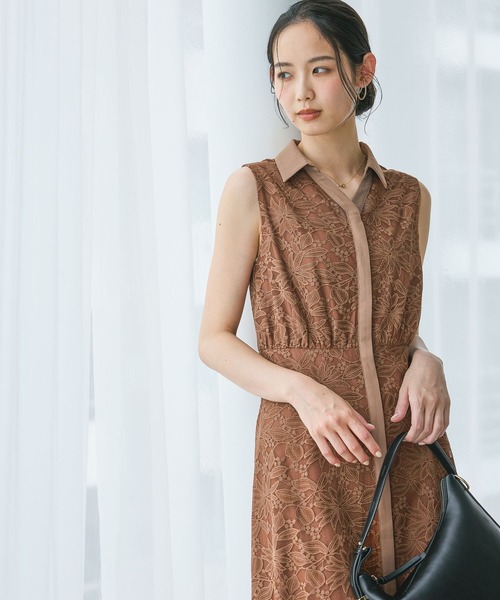 Andemiu(アンデミュウ)の「レースシャツワンピース1032178(ワンピース・レディース・ブラウン/ブラック・FREE)」の1枚目の写真