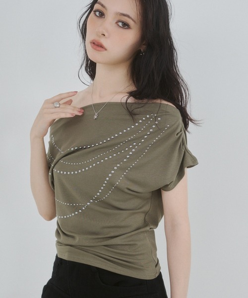 ENVYM(アンビー)の「オフショルストーントップス(Tシャツ/カットソー・レディース・ブラック/ホワイト/グリーン・FREE)」の11枚目の写真