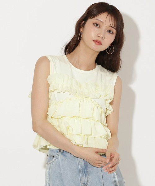 AND COUTURE(アンドクチュール)の「ティアードフリルコンビノースリーブTシャツ(Tシャツ/カットソー・レディース・ブラック/レッド/オフホワイト/クリーム・FREE)」の21枚目の写真