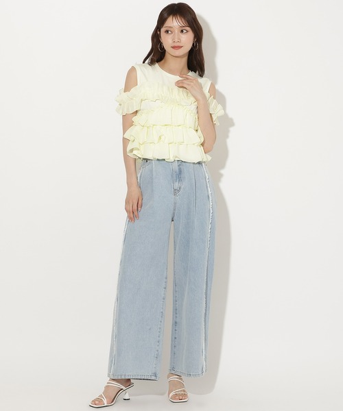 AND COUTURE(アンドクチュール)の「ティアードフリルコンビノースリーブTシャツ(Tシャツ/カットソー・レディース・ブラック/レッド/オフホワイト/クリーム・FREE)」の19枚目の写真