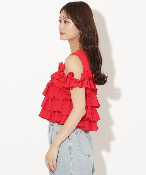 AND COUTURE(アンドクチュール)の「ティアードフリルコンビノースリーブTシャツ(Tシャツ/カットソー・レディース・ブラック/レッド/オフホワイト/クリーム・FREE)」の18枚目の写真